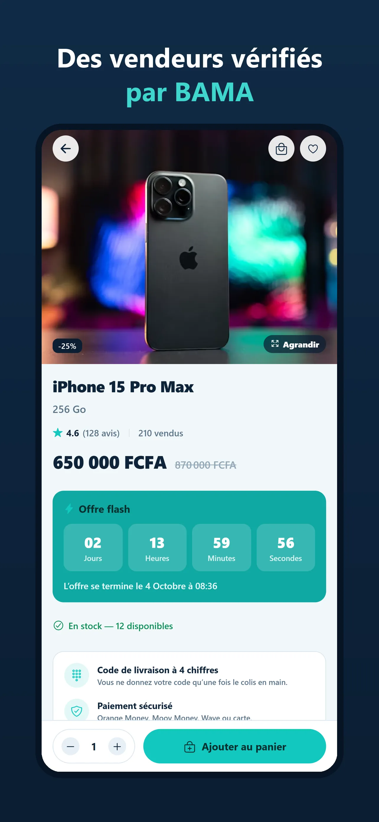 Fiche produit avec offre limitée et garanties de livraison